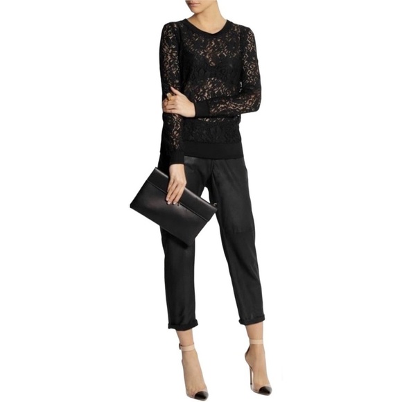 Theory Black Jaidyn Sheer Lace Long Sleeves Crew Neck Size S - Picture 1 of 13